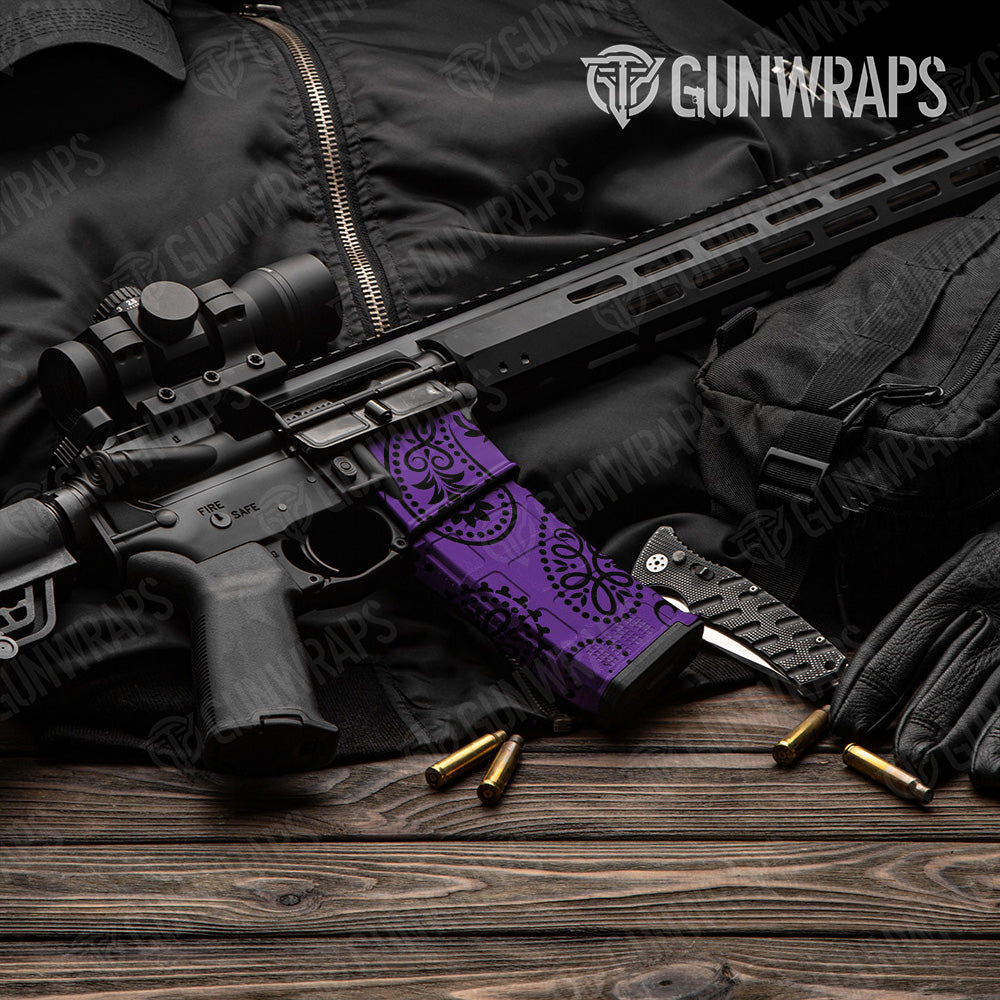 AR-15 Mag & Mag Well Bandana Purple And Black Gun Skin Vinyl Wrap