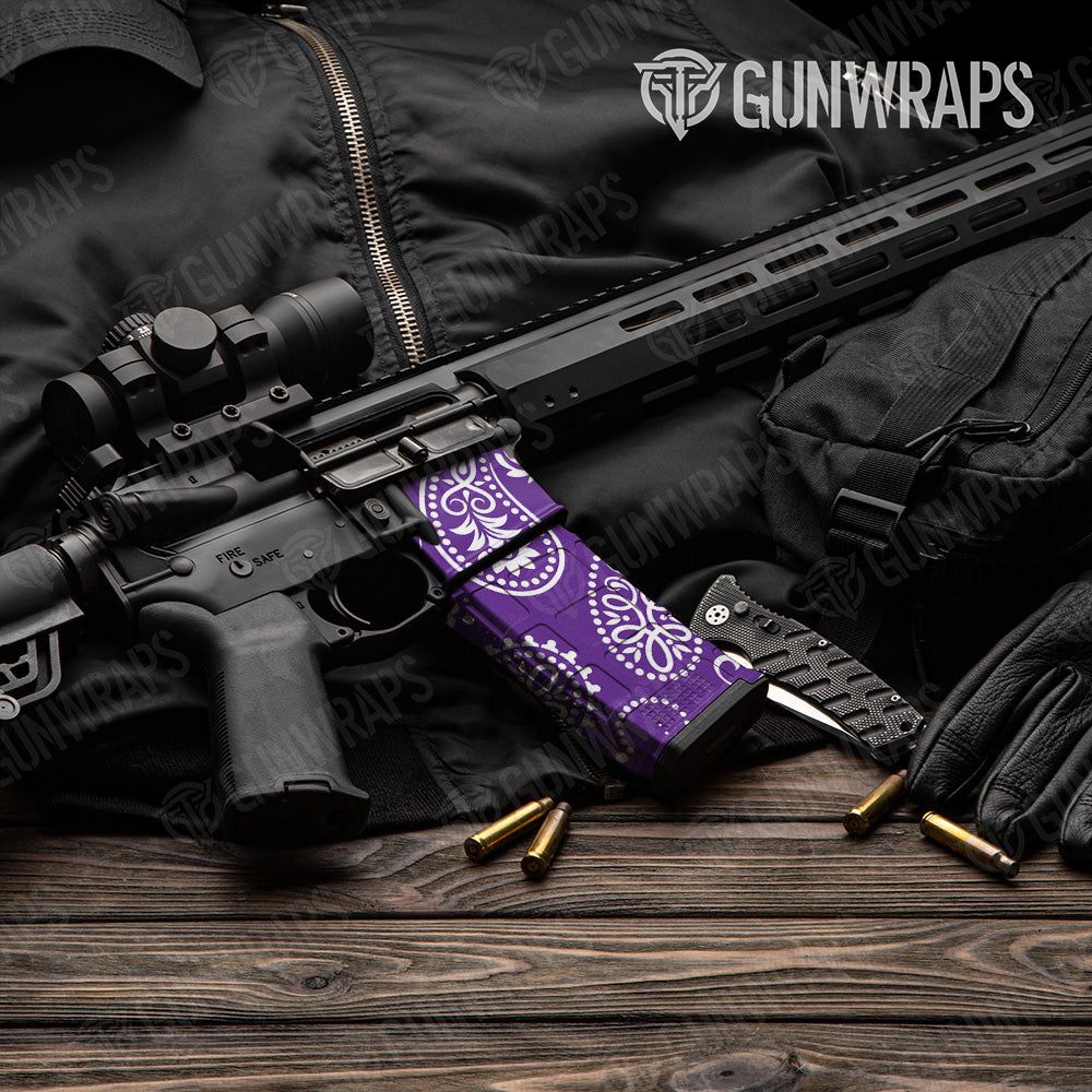 AR-15 Mag & Mag Well Bandana Purple And White Gun Skin Vinyl Wrap