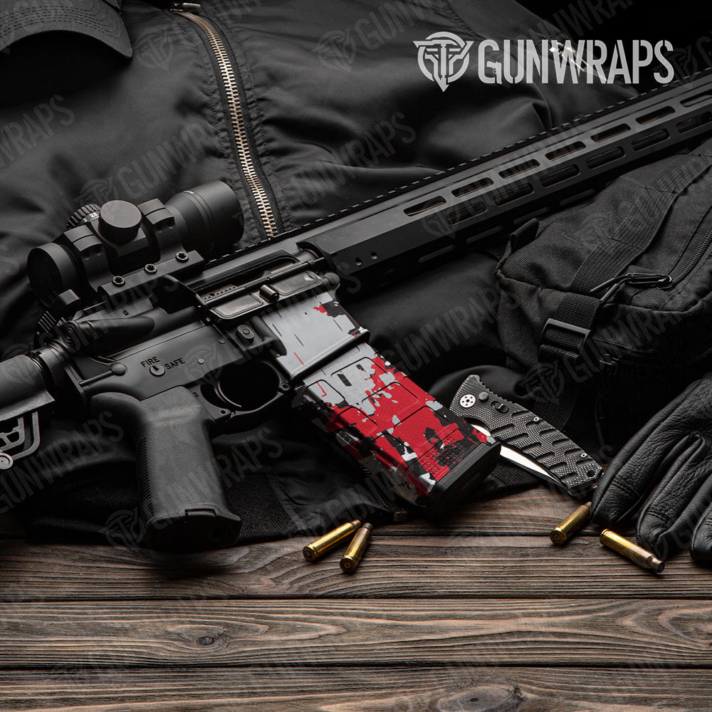 AR-15 Mag & Mag Well Broken Plaid Red Tiger Gun Skin Vinyl Wrap