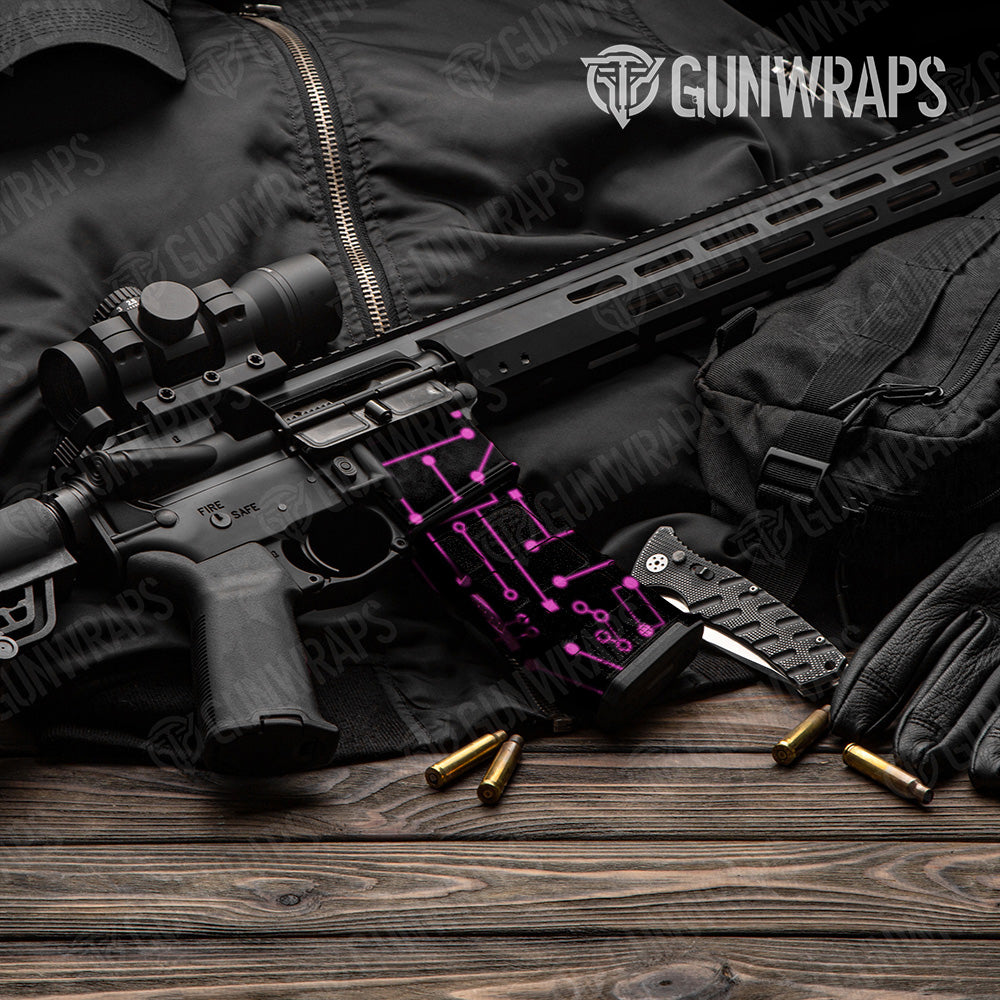 AR-15 Mag & Mag Well Circuit Board Magenta Gun Skin Vinyl Wrap