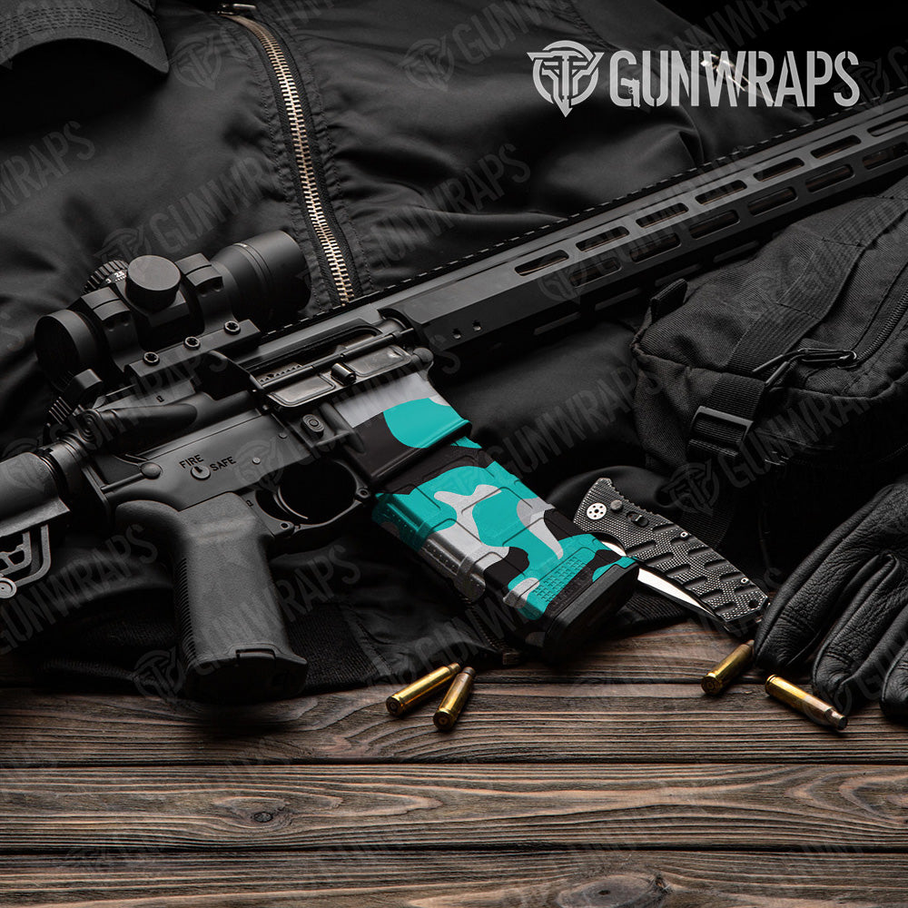 AR-15 Mag & Mag Well Classic Tiffany Blue Tiger Gun Skin Vinyl Wrap