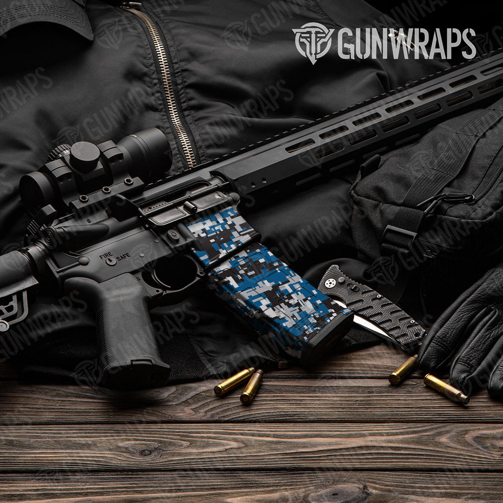 AR-15 Mag & Mag Well Digital Blue Tiger Gun Skin Vinyl Wrap
