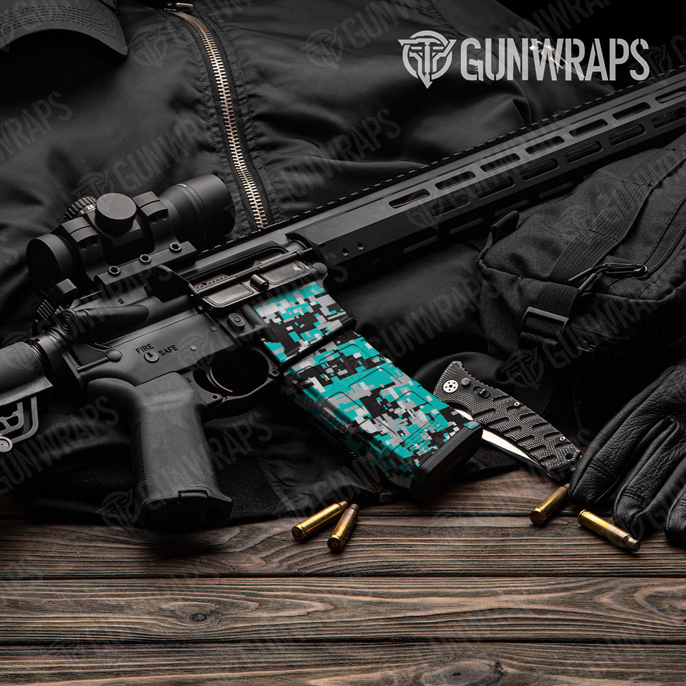 AR-15 Mag & Mag Well Digital Tiffany Blue Tiger Gun Skin Vinyl Wrap