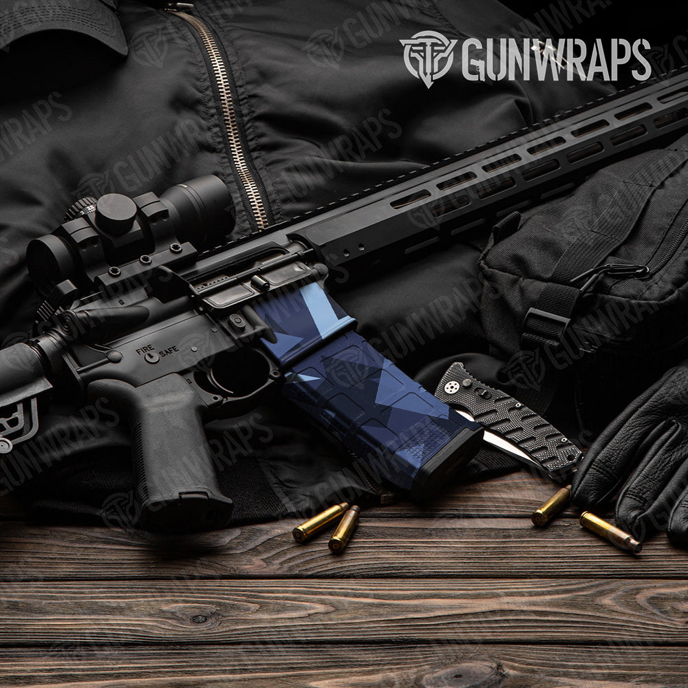 AR-15 Mag & Mag Well Shattered Blue Urban Night Gun Skin Vinyl Wrap
