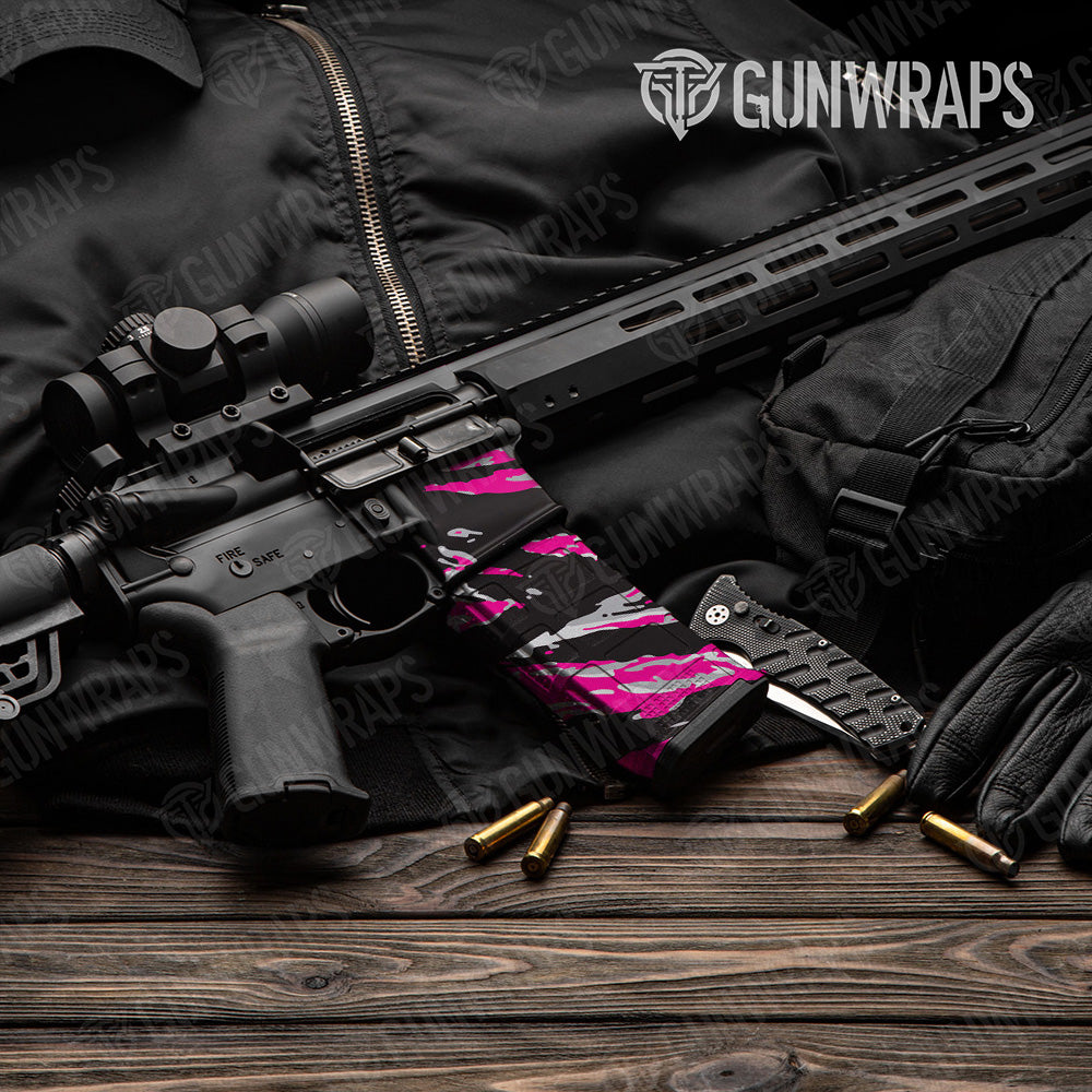 AR-15 Mag & Mag Well Vietnam Tiger Stripe Magenta Tiger Gun Skin Vinyl Wrap