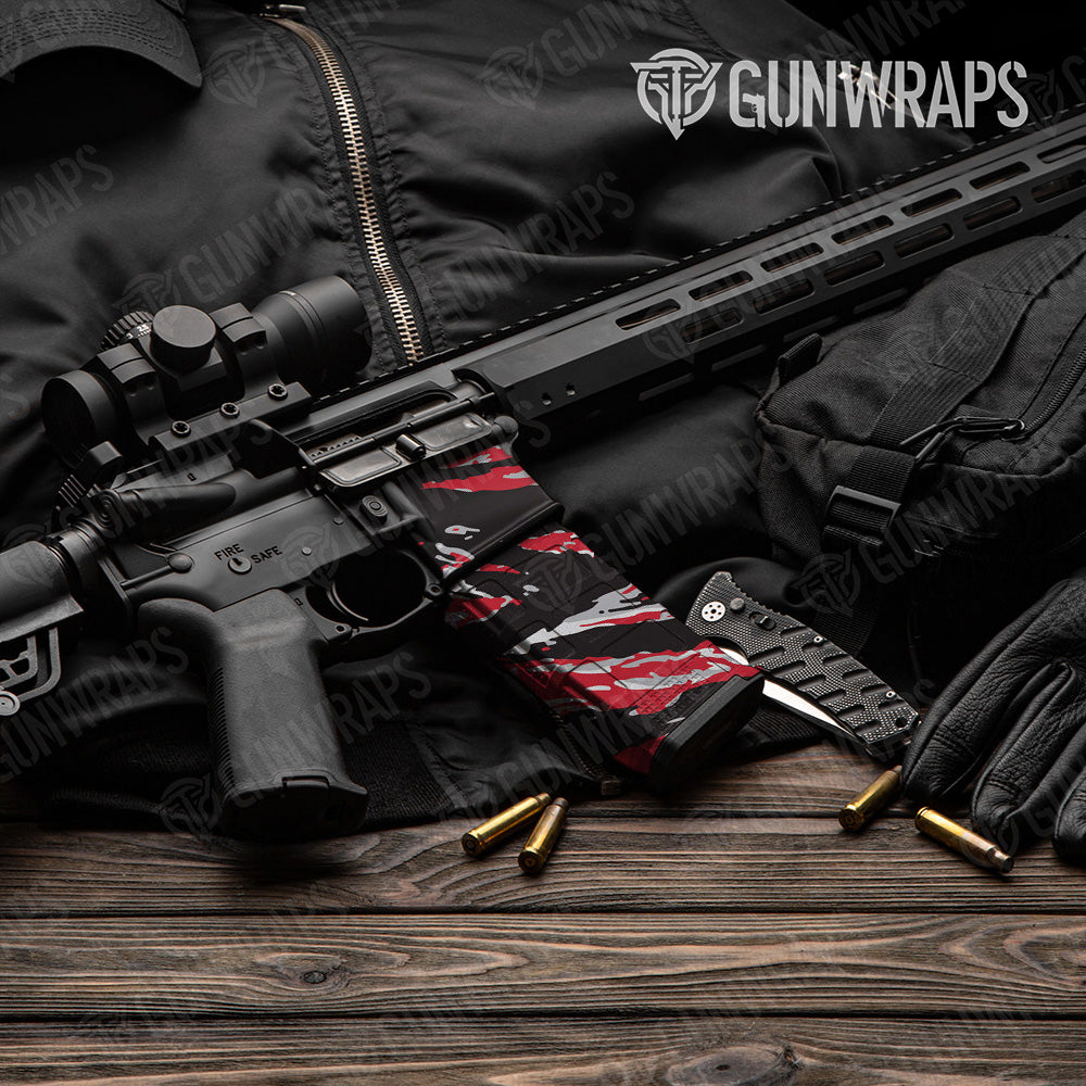 AR-15 Mag & Mag Well Vietnam Tiger Stripe Red Tiger Gun Skin Vinyl Wrap