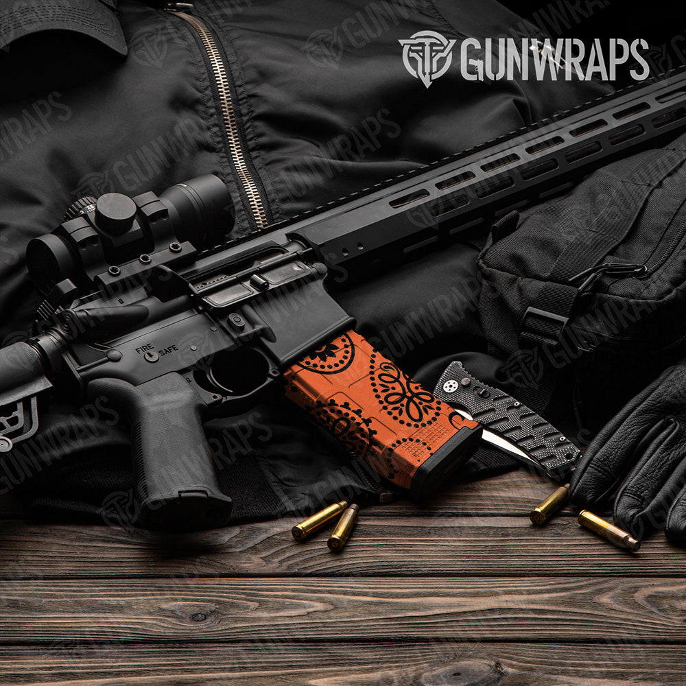 AR-15 Mag Bandana Orange And Black Gun Skin Vinyl Wrap