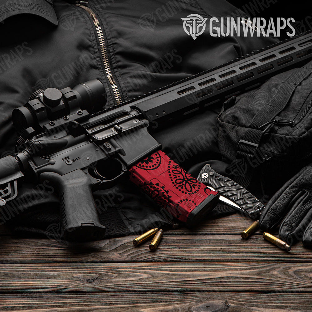 AR-15 Mag Bandana Red And Black Gun Skin Vinyl Wrap