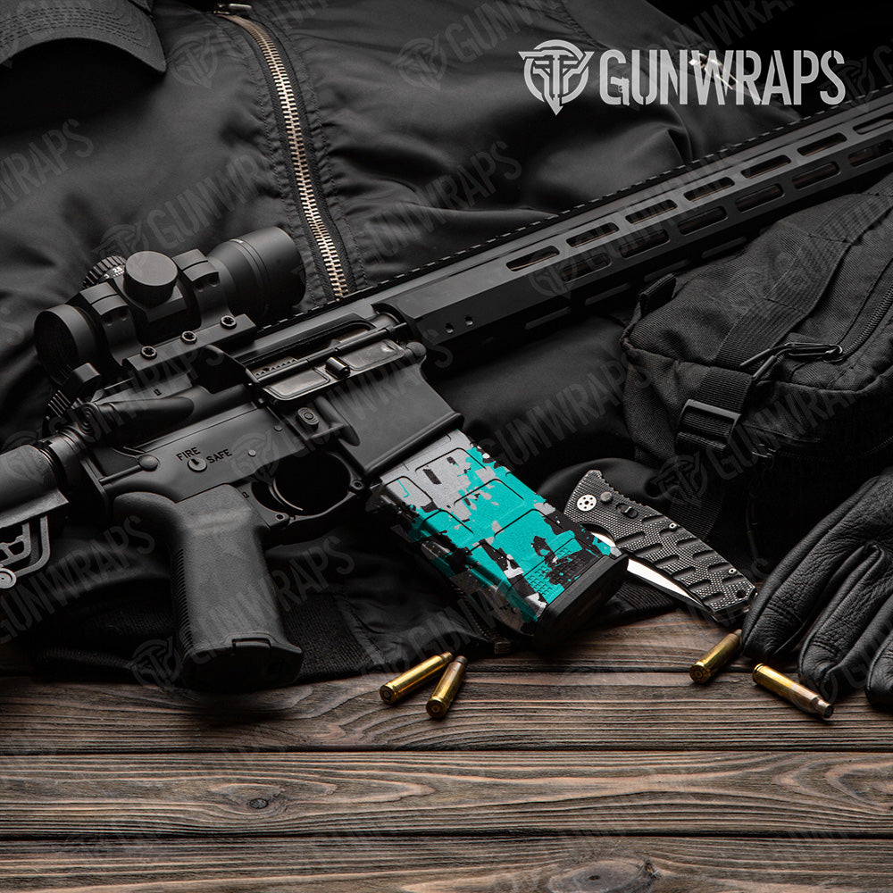 AR-15 Mag Broken Plaid Tiffany Blue Tiger Gun Skin Vinyl Wrap