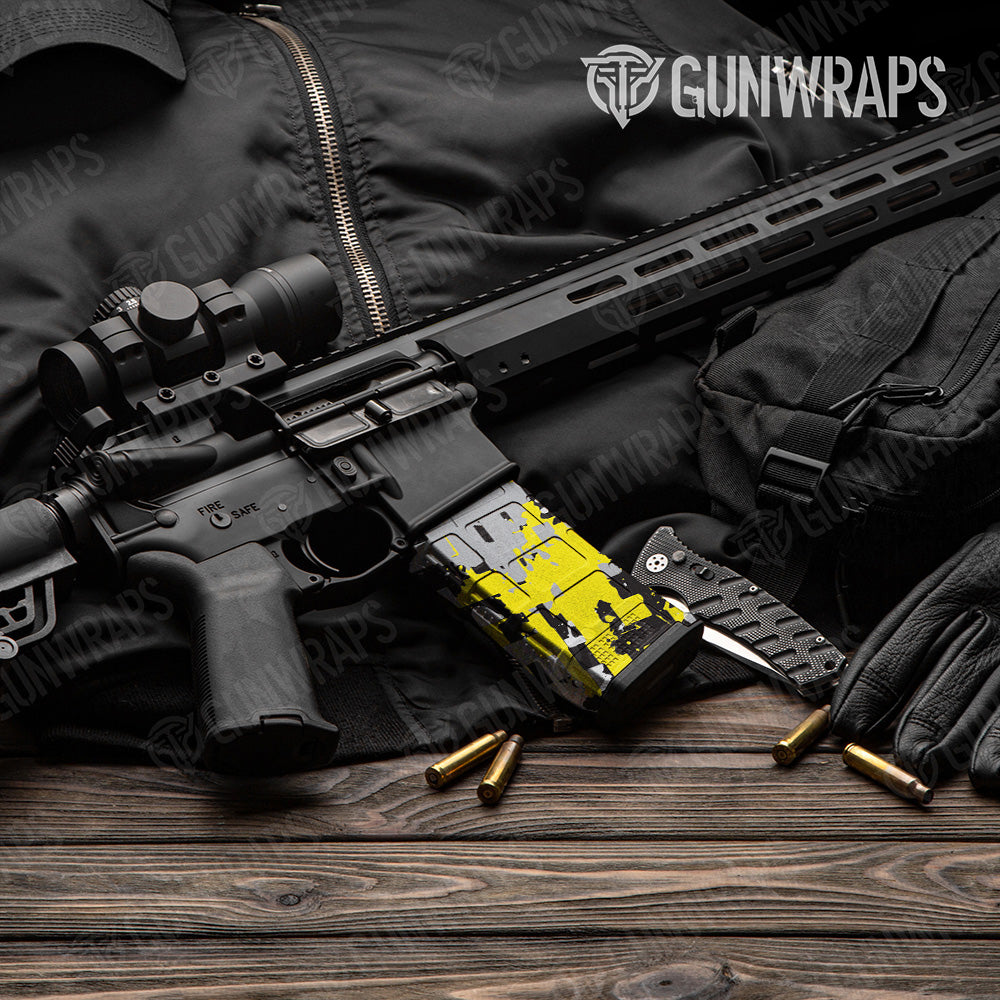 AR-15 Mag Broken Plaid Yellow Tiger Gun Skin Vinyl Wrap