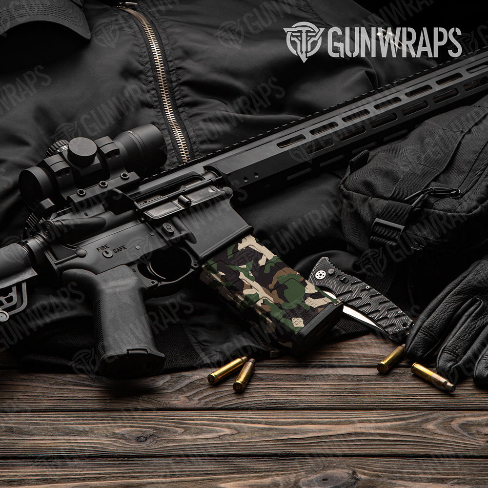 AR-15 Mag Erratic Woodland Gun Skin Vinyl Wrap