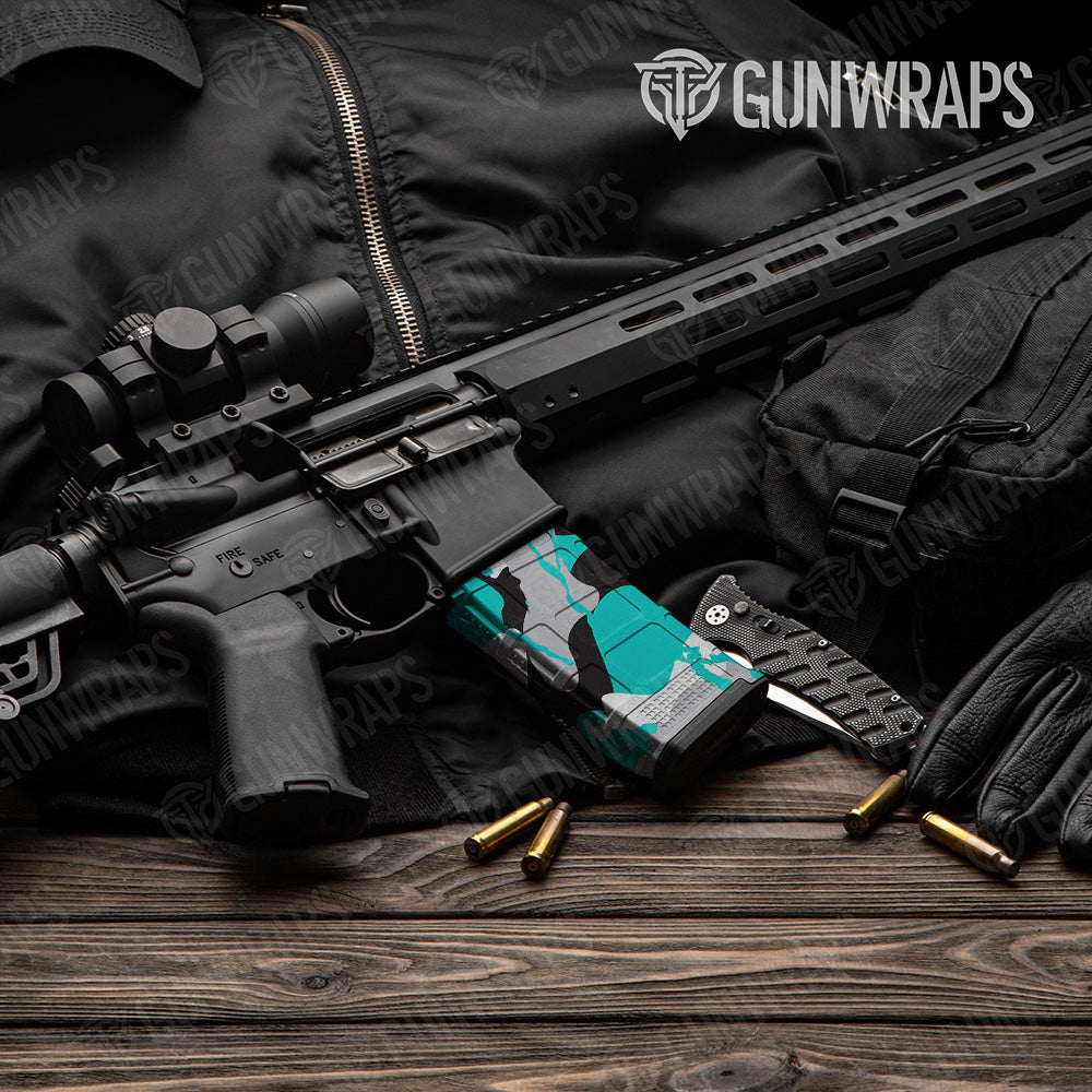 AR-15 Mag Ragged Tiffany Blue Tiger Gun Skin Vinyl Wrap