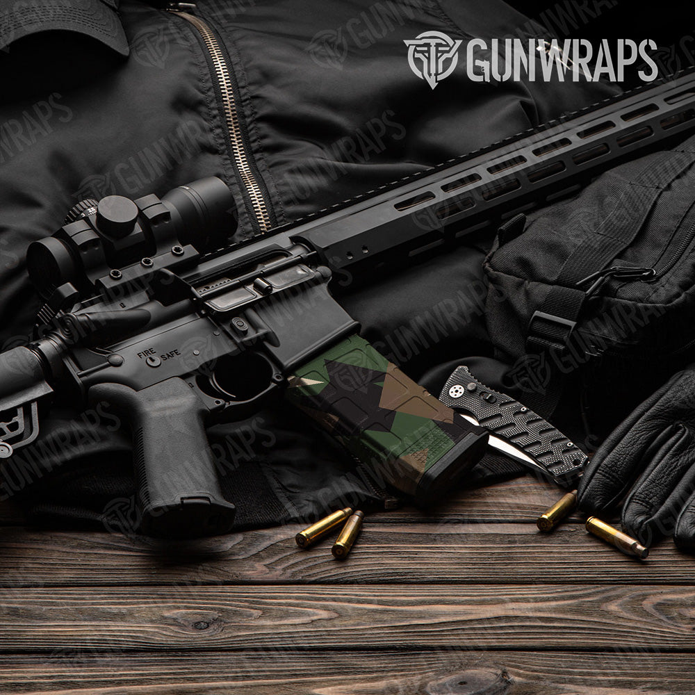 AR-15 Mag Shattered Woodland Gun Skin Vinyl Wrap