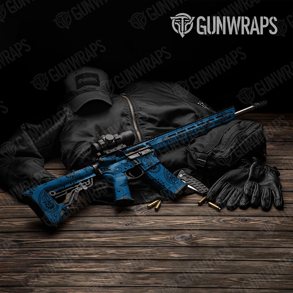 Bandana Blue And Black Gun Skin Vinyl Wrap