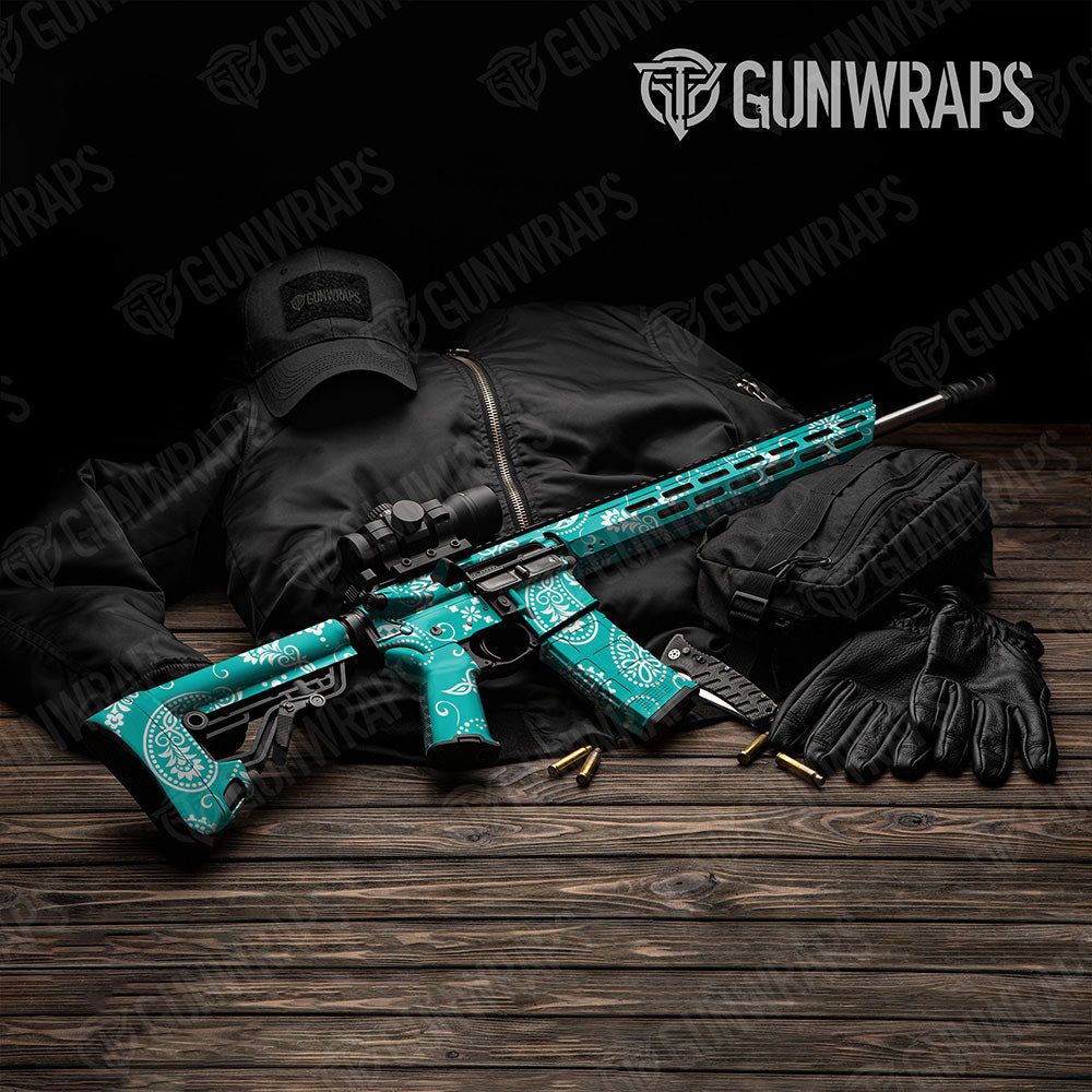 Bandana Tiffany Blue And White Gun Skin Vinyl Wrap