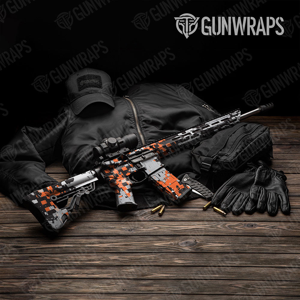 Broken Plaid Orange Tiger Gun Skin Vinyl Wrap