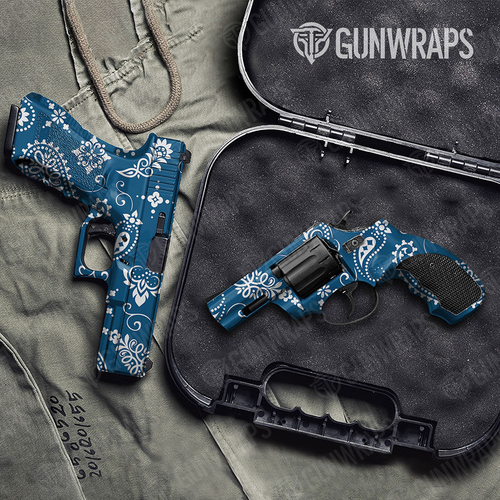 Bandana Blue And White Gun Skin Vinyl Wrap