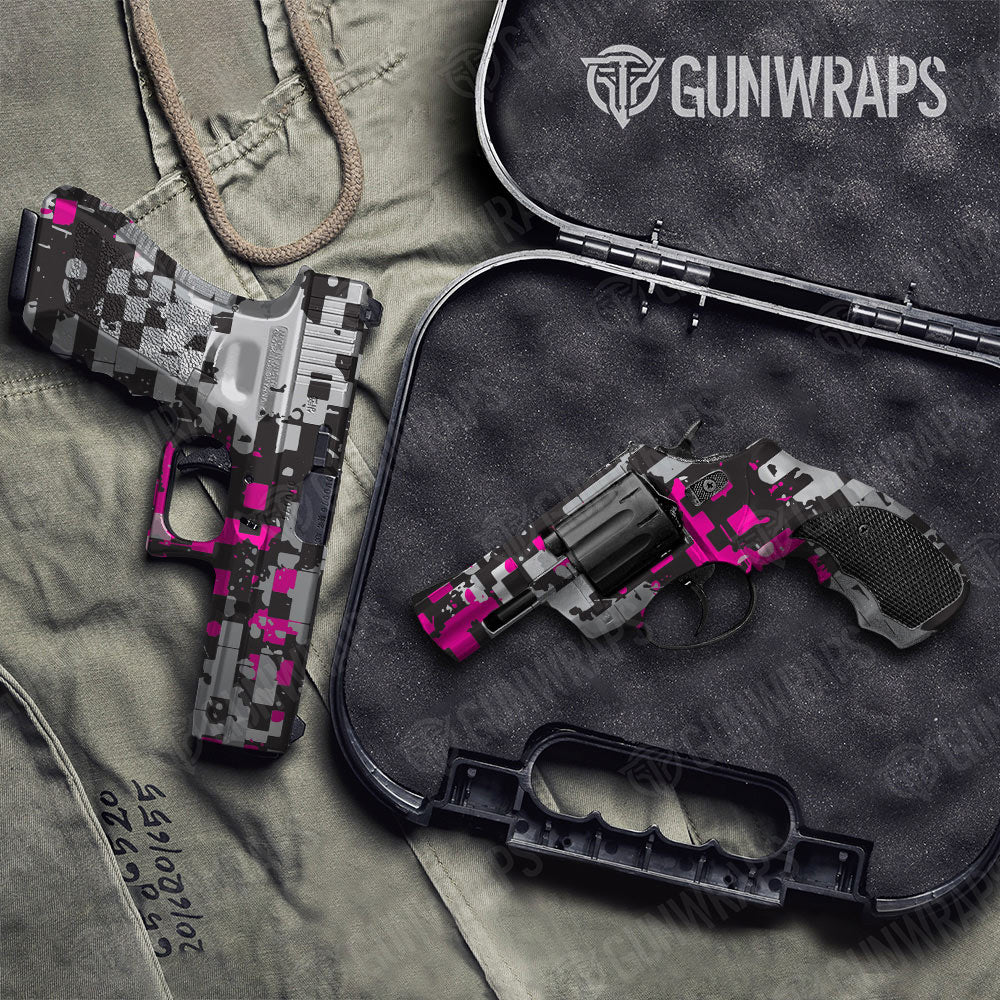 Broken Plaid Magenta Tiger Gun Skin Vinyl Wrap