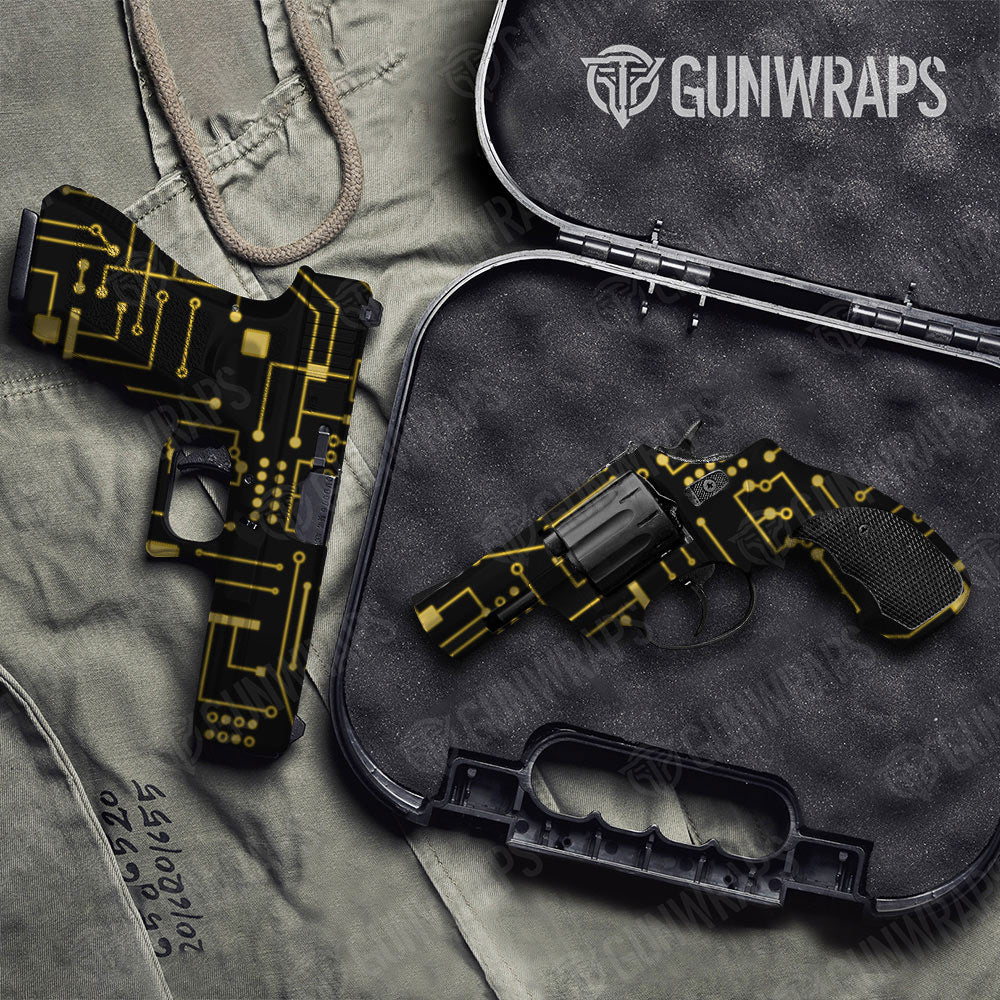 Circuit Board Yellow Gun Skin Vinyl Wrap