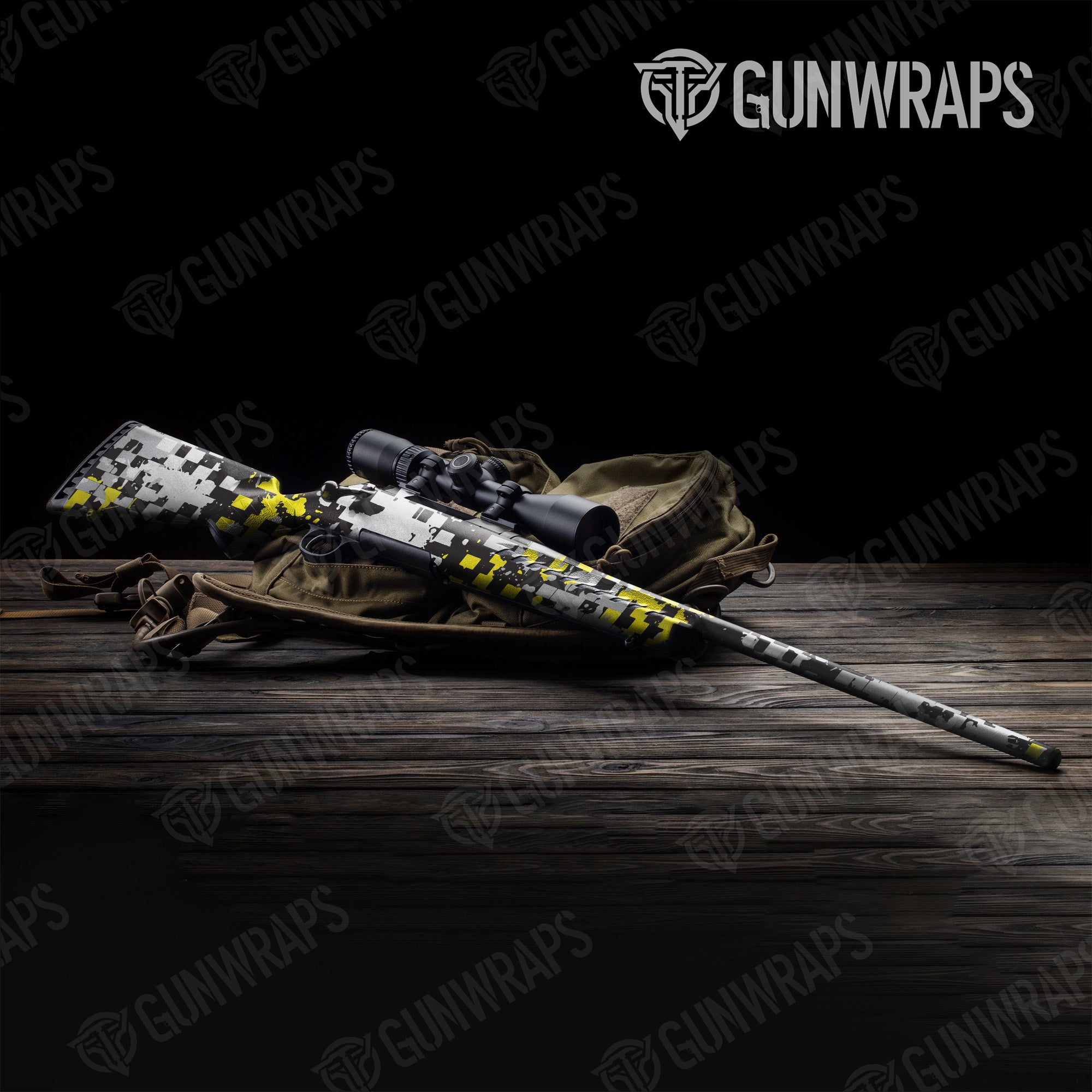 Broken Plaid Yellow Tiger Gun Skin Vinyl Wrap
