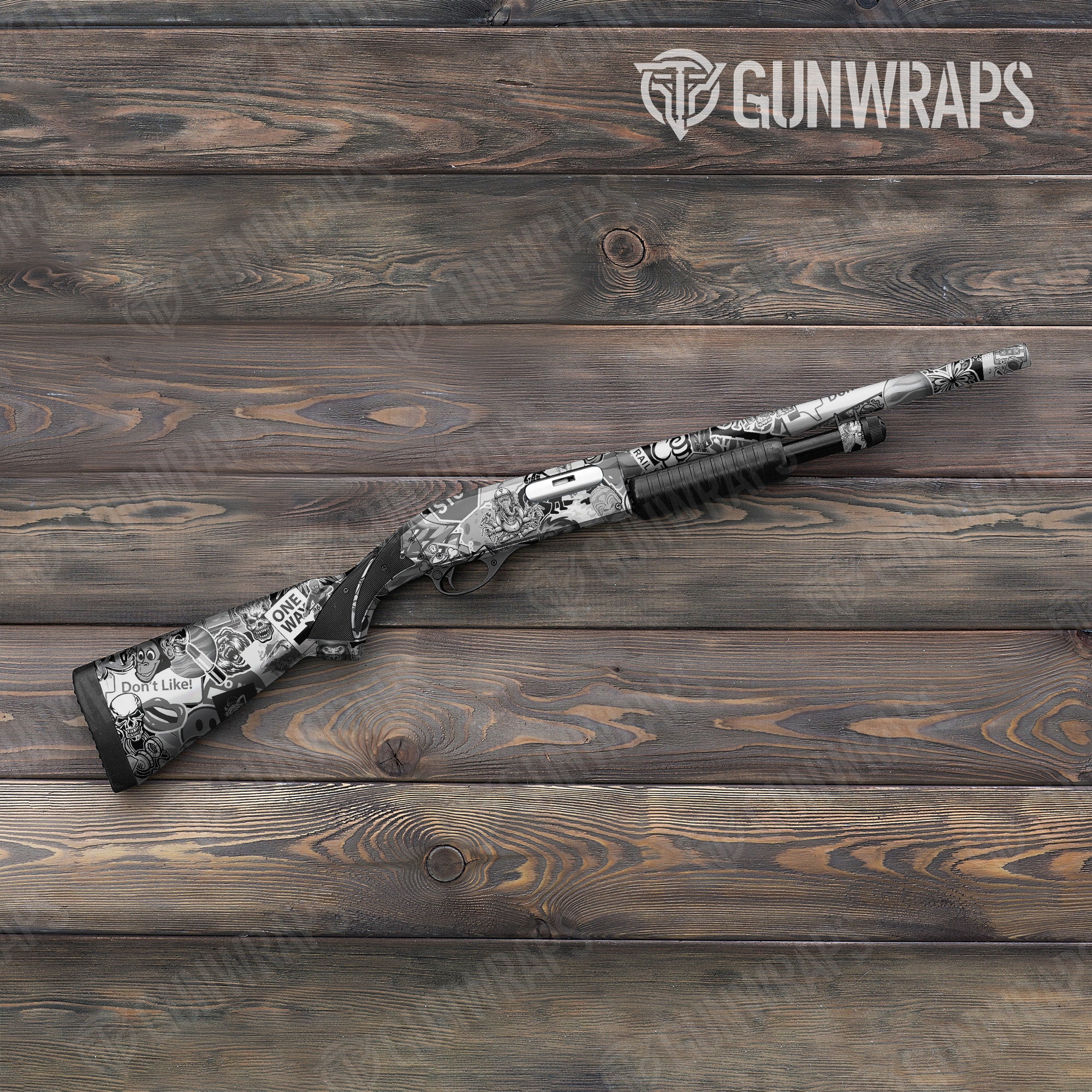 Sticker Bomb Grayscale Gun Skin Vinyl Wrap