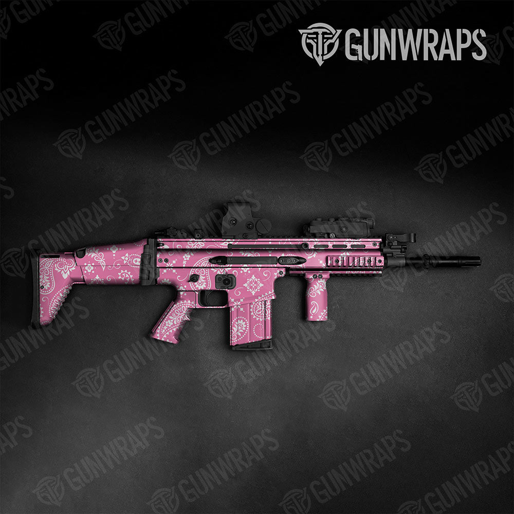 Bandana Pink And White Gun Skin Vinyl Wrap