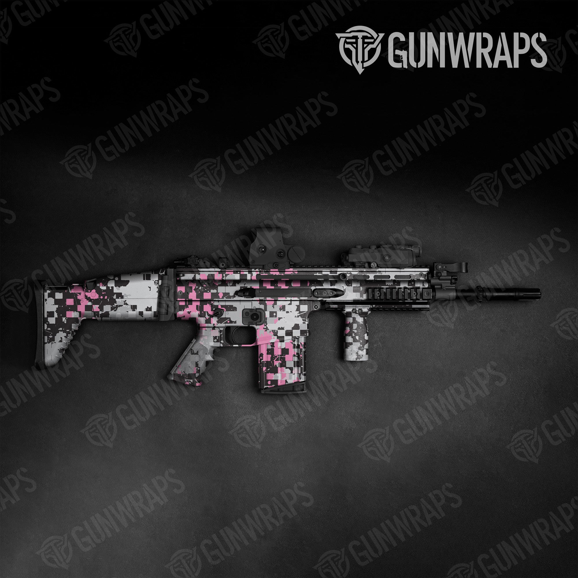 Broken Plaid Pink Tiger Gun Skin Vinyl Wrap