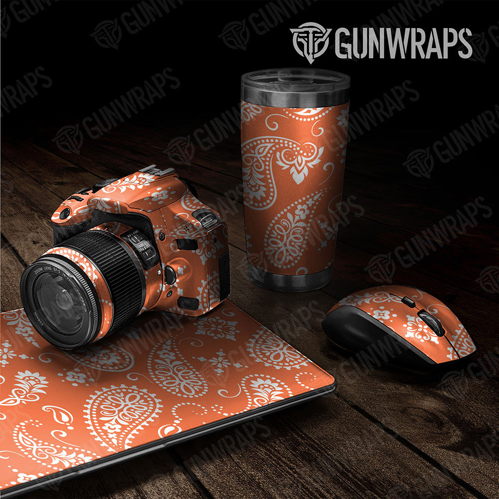 Universal Sheet Bandana Gear Skin Vinyl Wrap Bandana Orange And White Gear Skin Vinyl Wrap
