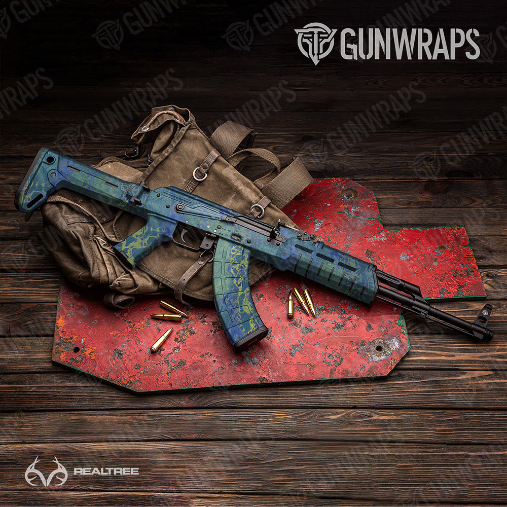 AK 47 Realtree WAV3 Blue Yellow Camo Gun Skin Vinyl Wrap