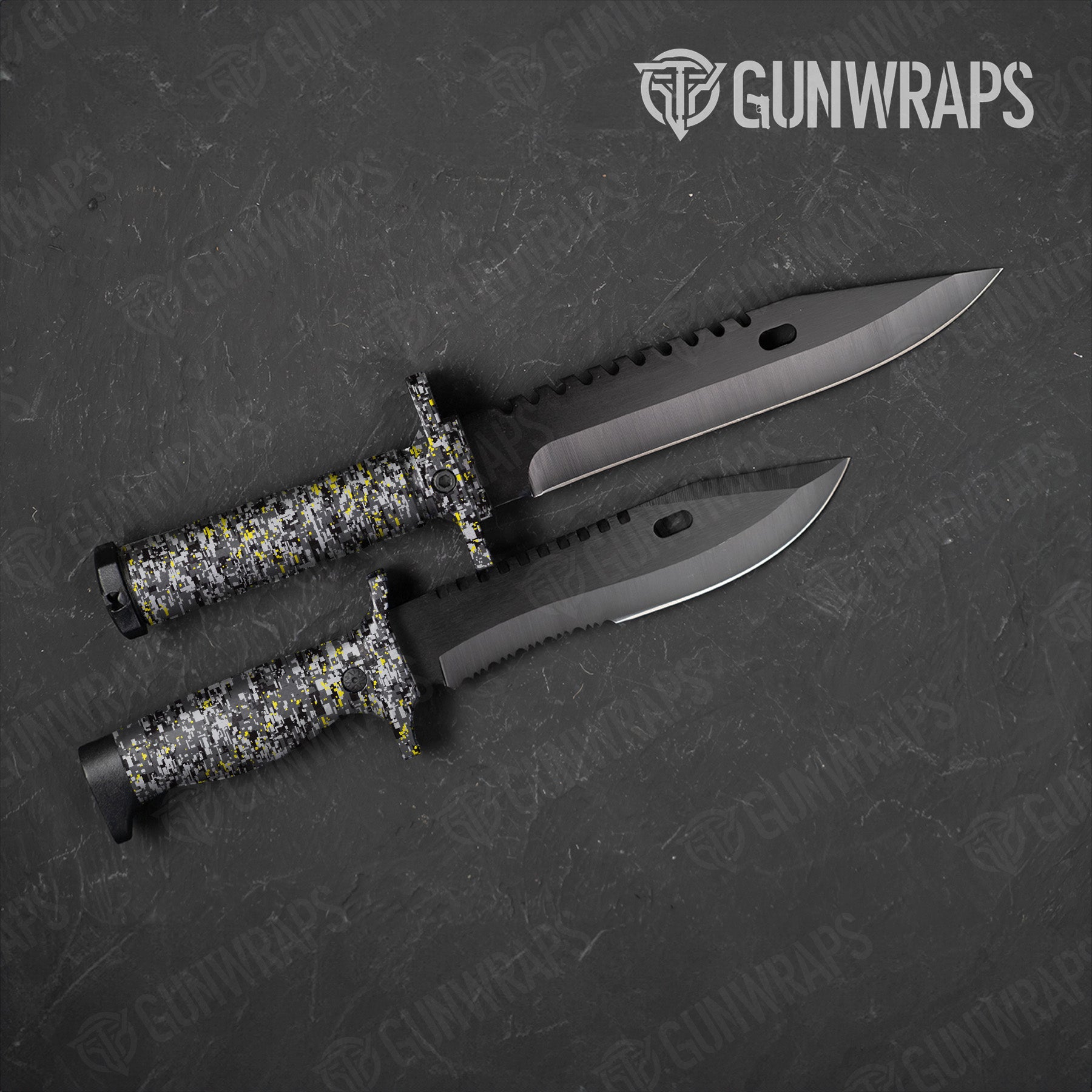 Digital Urban Yellow Camo Knife Gear Skin Vinyl Wrap