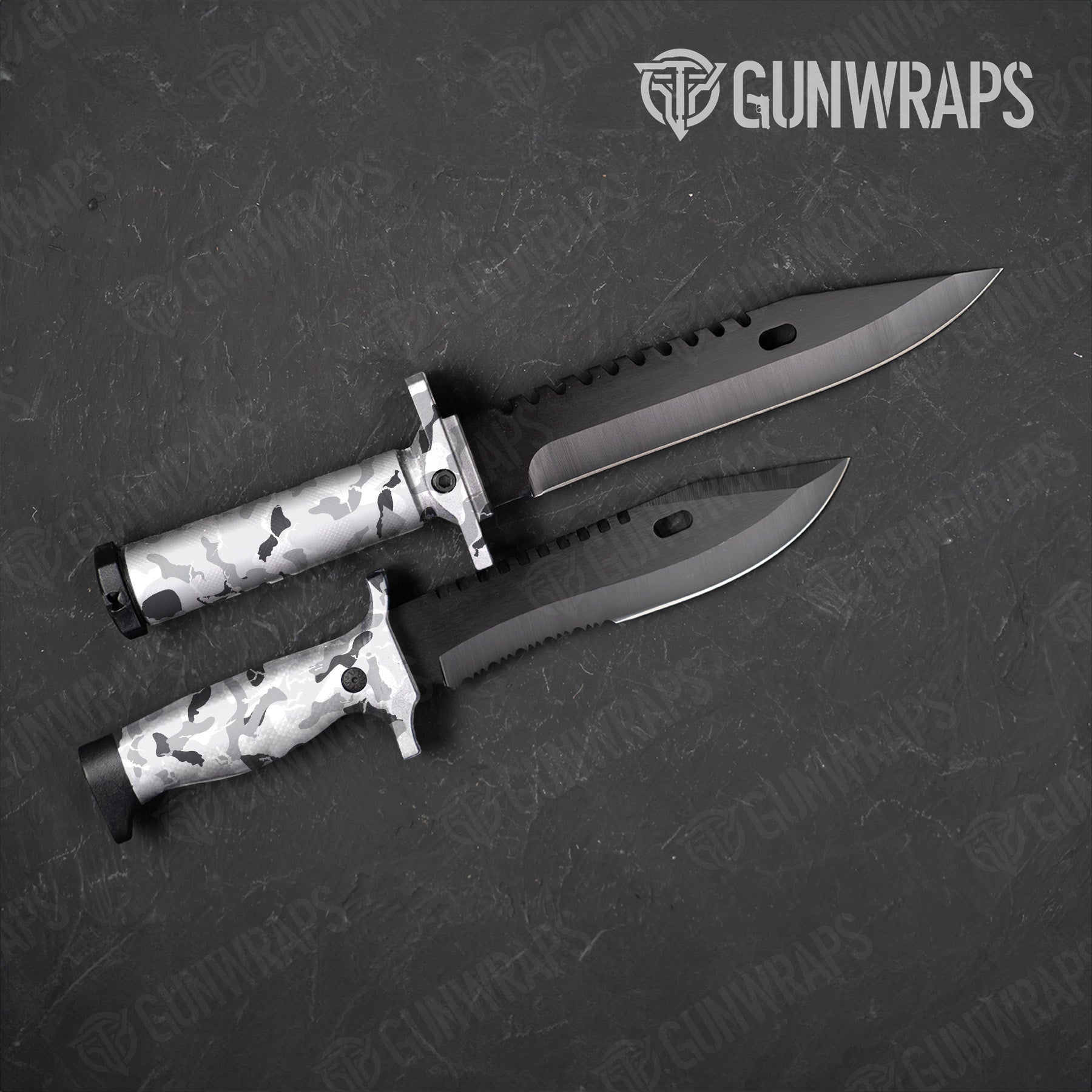 Ragged Snow Camo Knife Gear Skin Vinyl Wrap