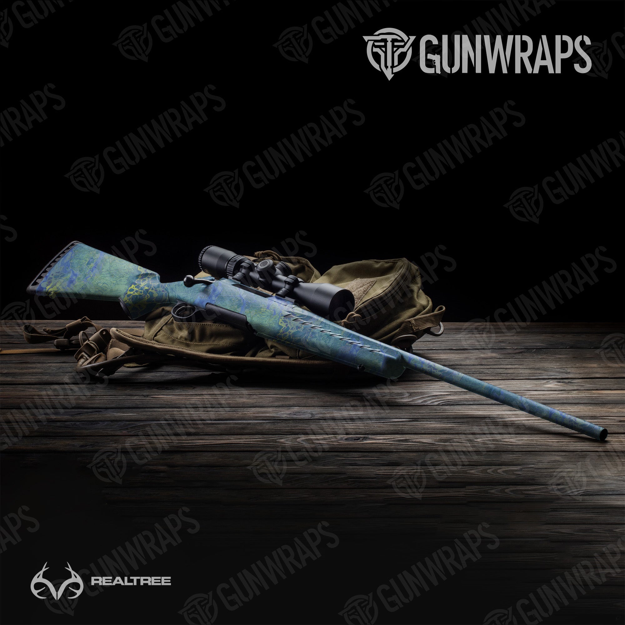 Rifle Realtree WAV3 Blue Yellow Camo Gun Skin Vinyl Wrap