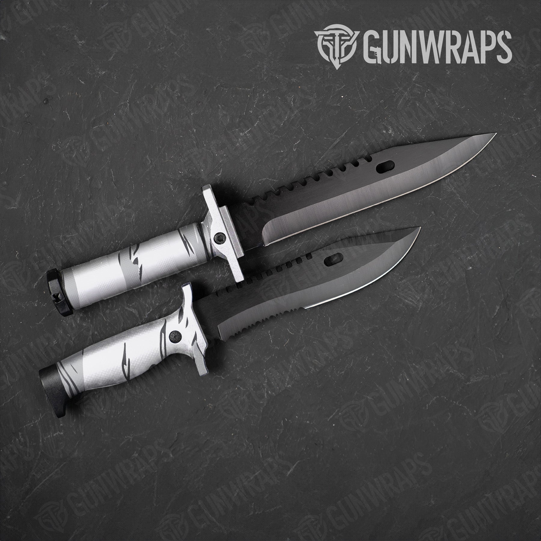 Shredded Snow Camo Knife Gear Skin Vinyl Wrap