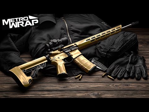 AR 15 Chrome Gold Gun Skin Vinyl Wrap