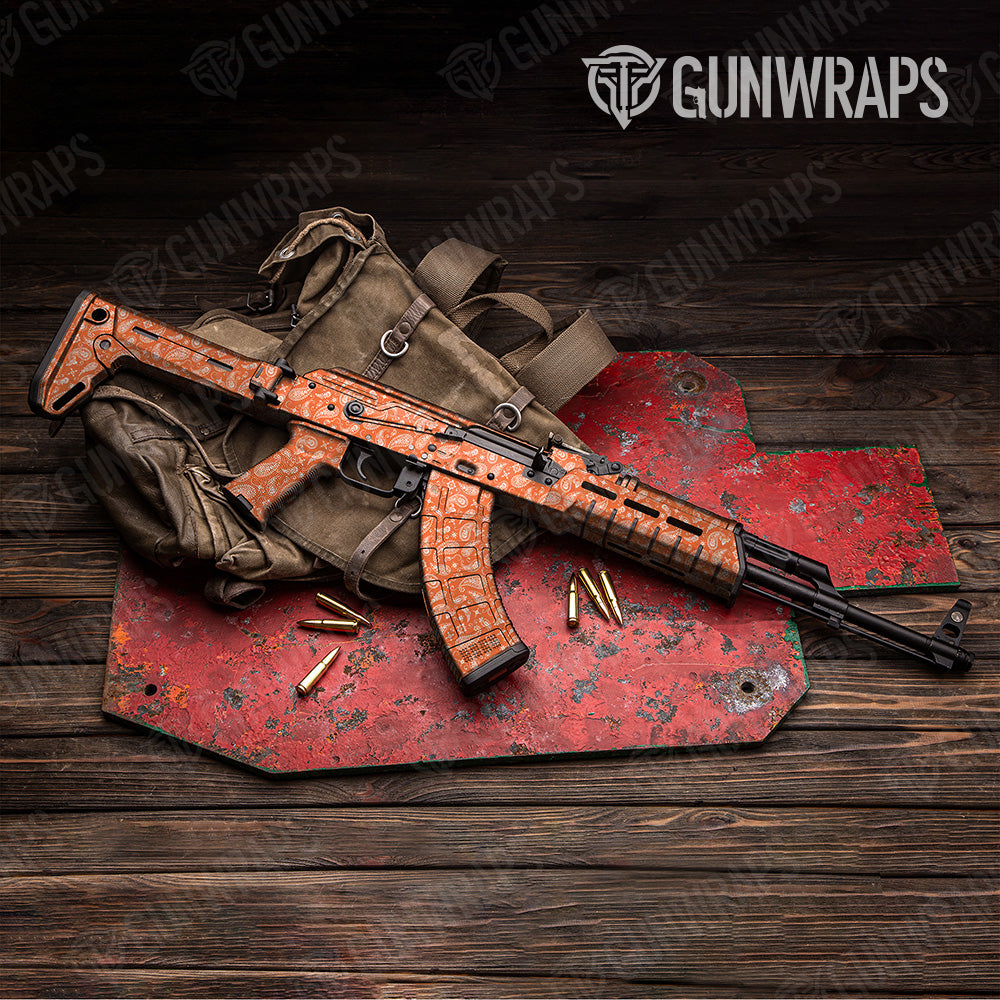 Bandana Orange White AK 47 Gun Skin Vinyl Wrap