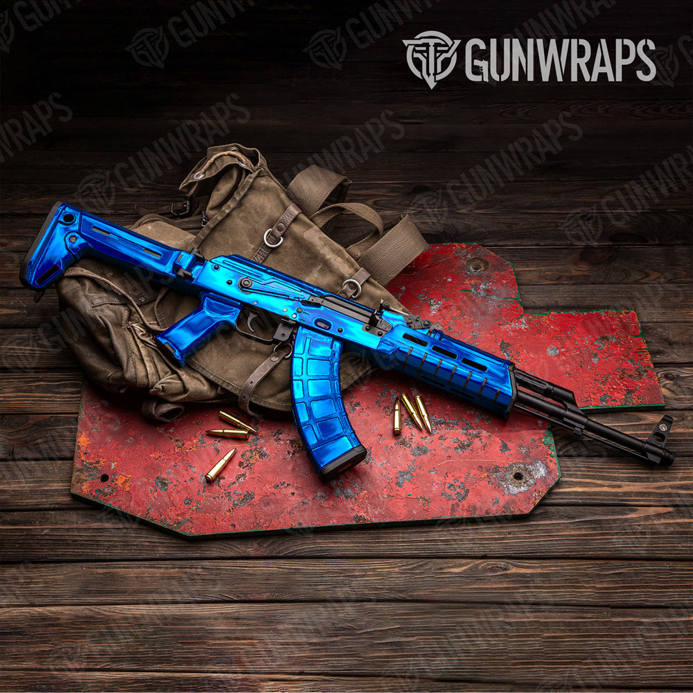 AK 47 Chrome Blue Gun Skin Vinyl Wrap