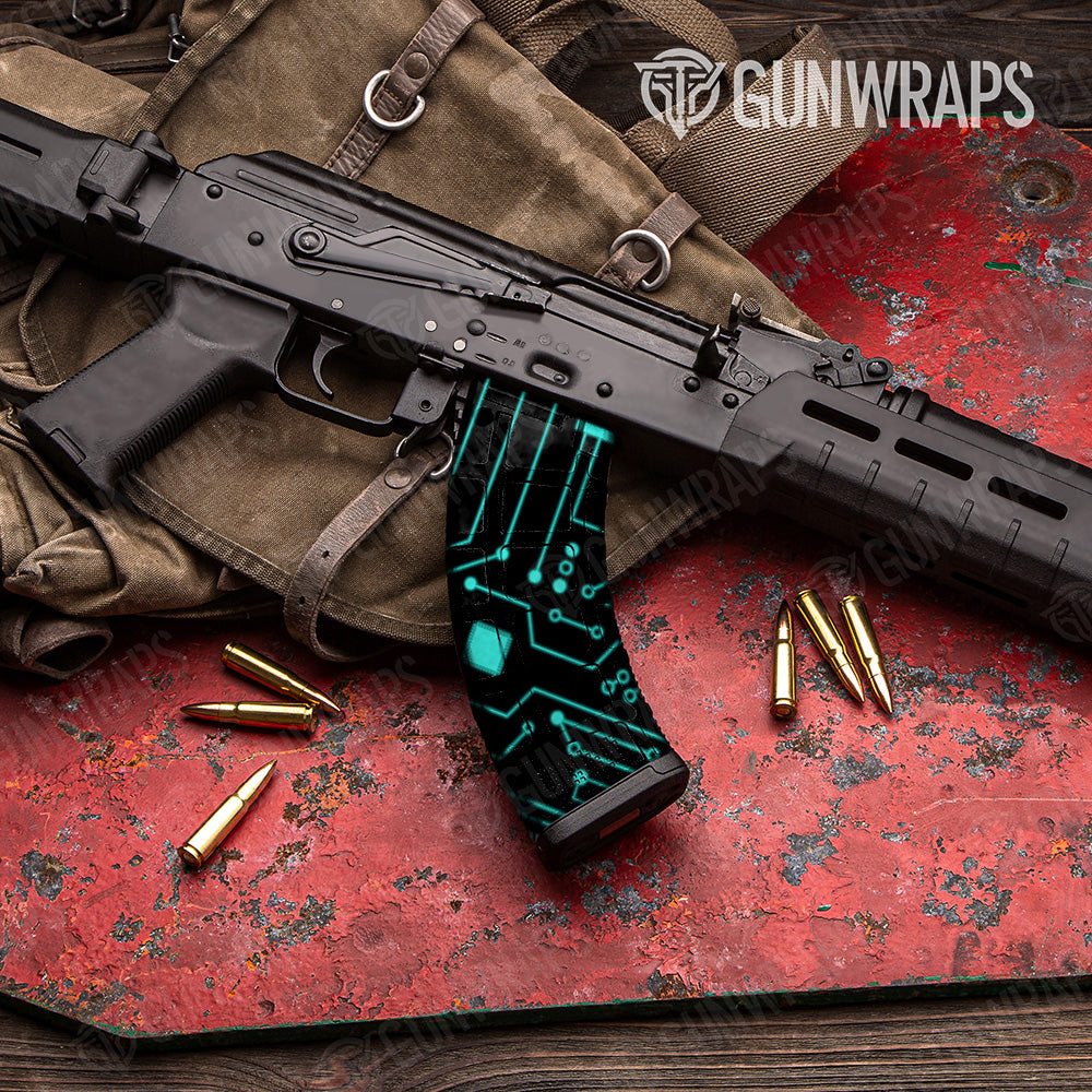 Circuit Board Tiffany Blue AK 47 Mag Gun Skin Vinyl Wrap