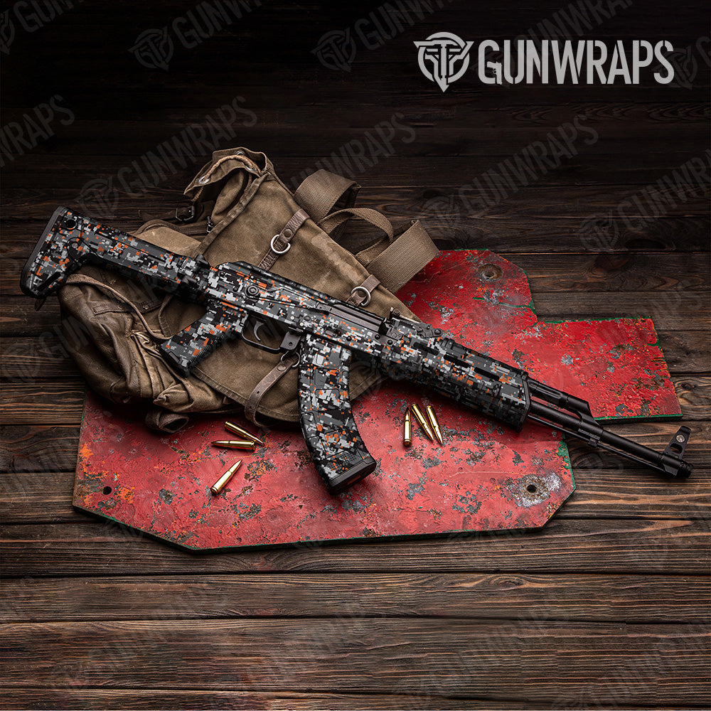 Digital Urban Orange Camo AK 47 Gun Skin Vinyl Wrap