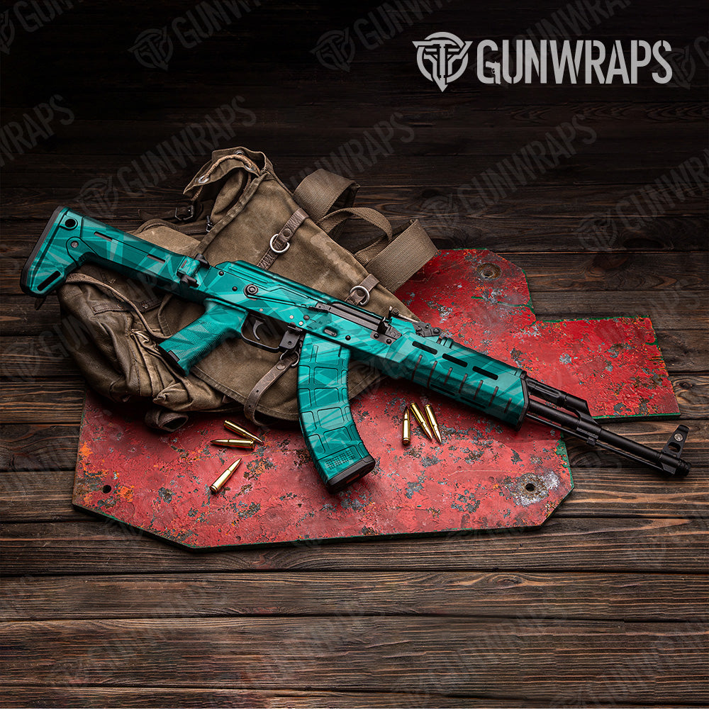 Sharp Elite Tiffany Blue Camo AK 47 Gun Skin Vinyl Wrap