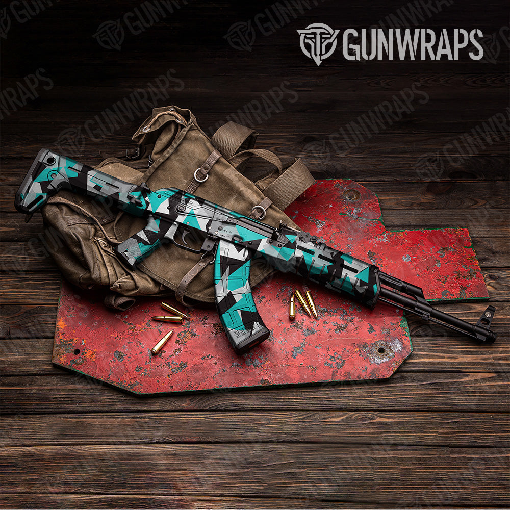 Shattered Tiffany Blue Tiger Camo AK 47 Gun Skin Vinyl Wrap