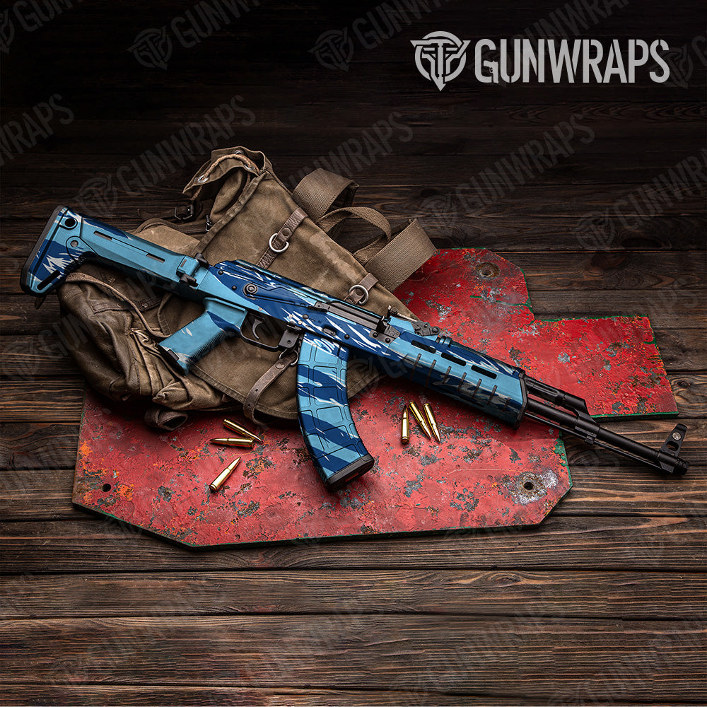 Shredded Baby Blue Camo AK 47 Gun Skin Vinyl Wrap
