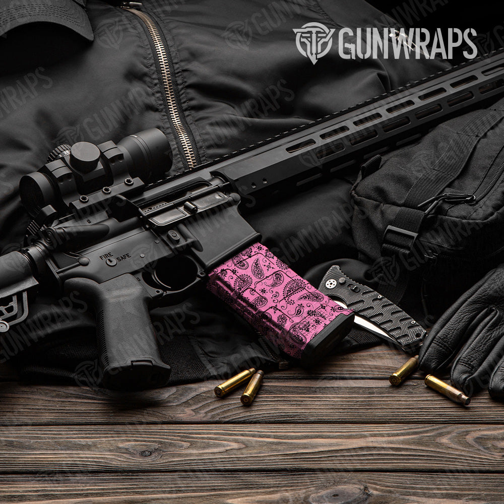 Bandana Pink Black AR 15 Mag Gun Skin Vinyl Wrap