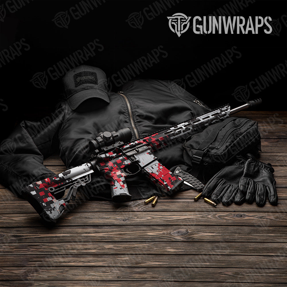 Broken Plaid Red Camo AR 15 Gun Skin Vinyl Wrap