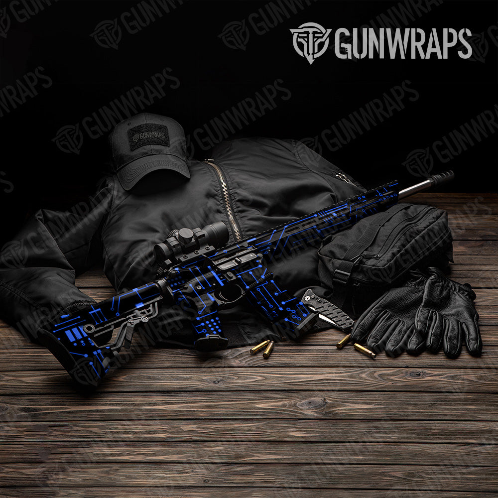 Circuit Board Blue AR 15 Gun Skin Vinyl Wrap