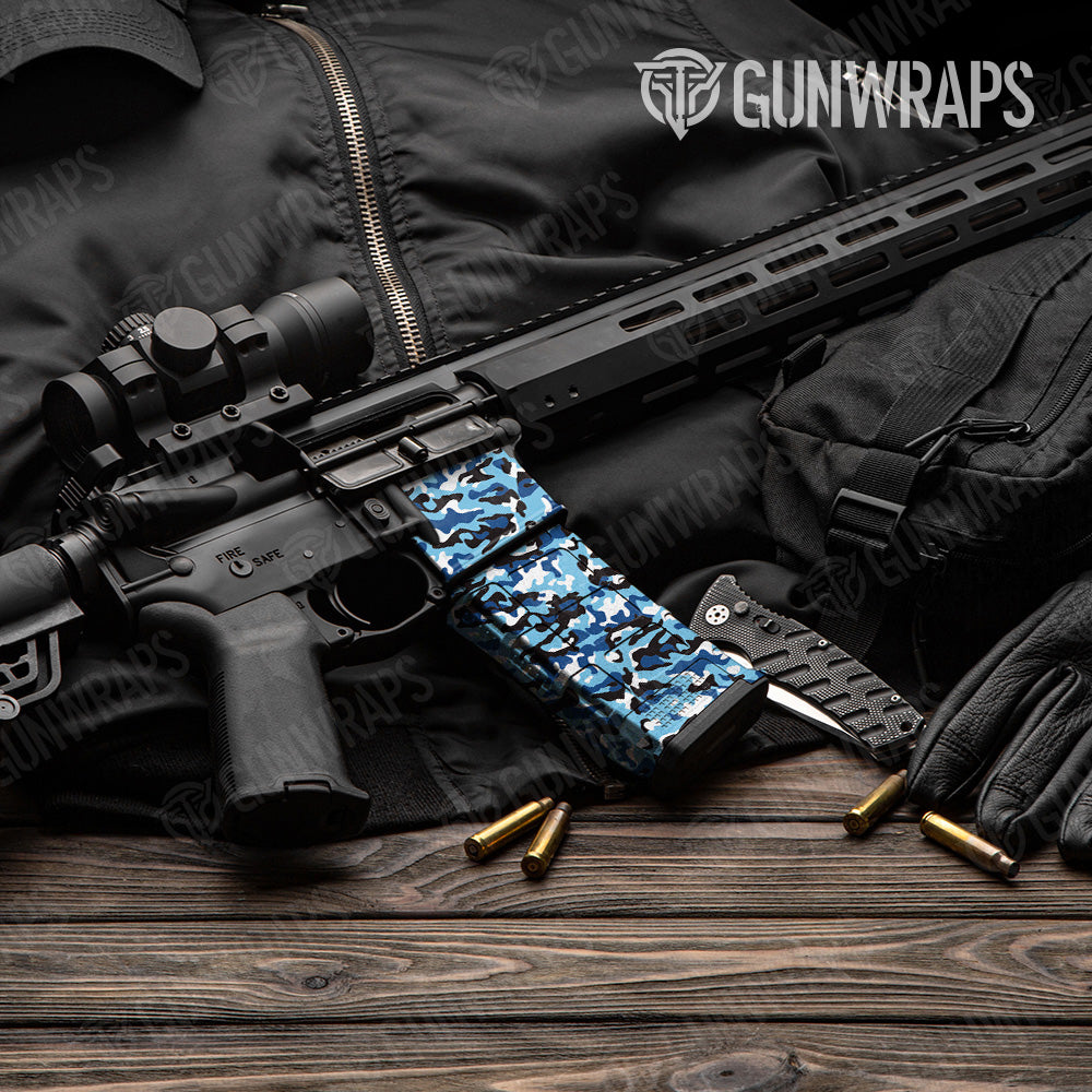Classic Baby Blue Camo AR 15 Mag & Mag Well Gun Skin Vinyl Wrap