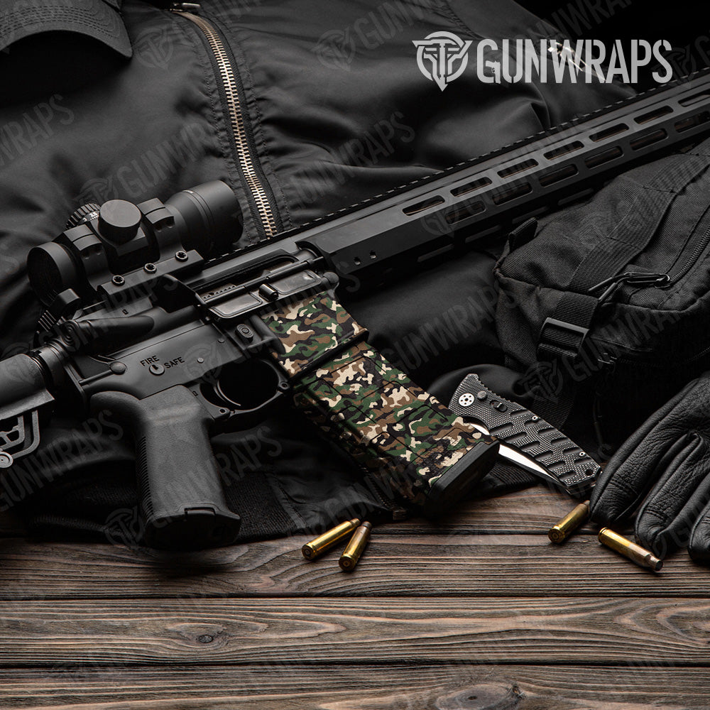 Classic Woodland Camo AR 15 Mag & Mag Well Gun Skin Vinyl Wrap