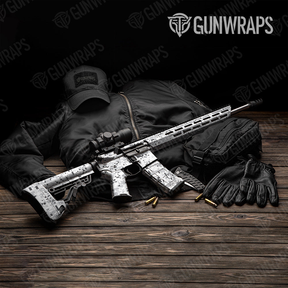 Digital Snow Camo AR 15 Gun Skin Vinyl Wrap