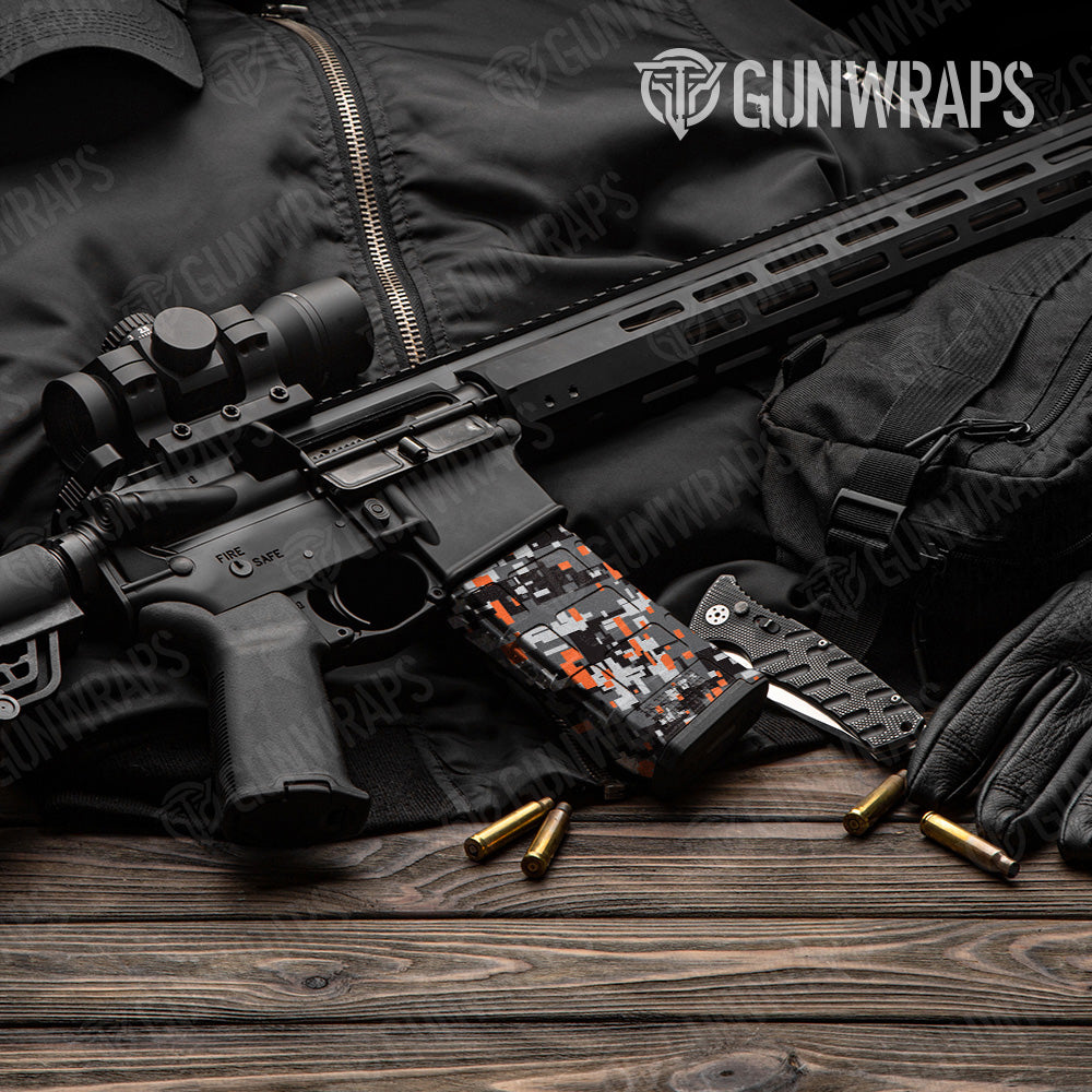 Digital Urban Orange Camo AR 15 Mag Gun Skin Vinyl Wrap