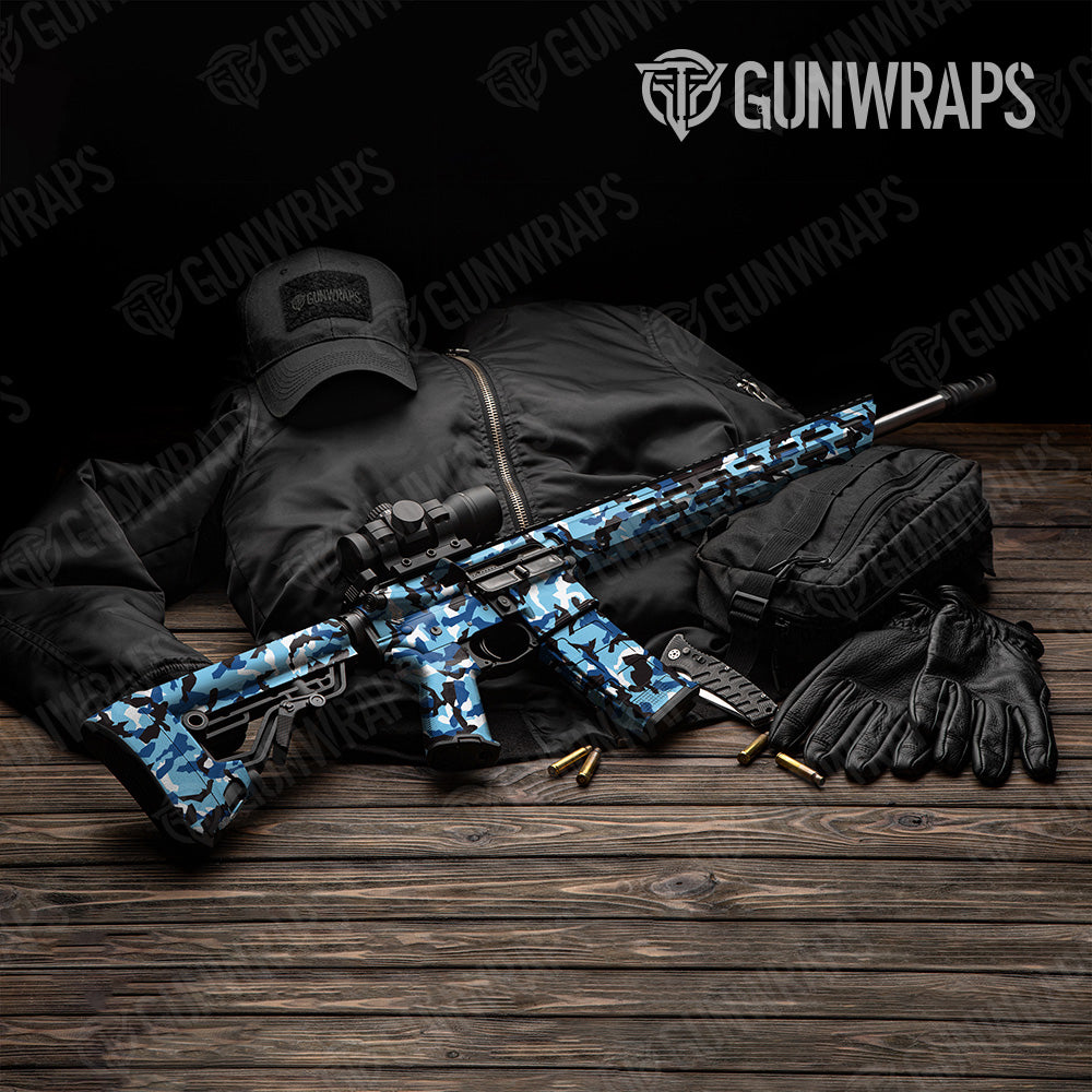 Erratic Baby Blue Camo AR 15 Gun Skin Vinyl Wrap