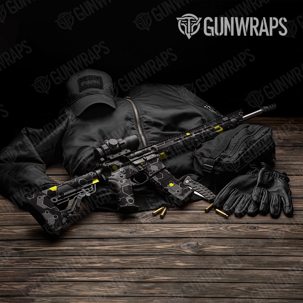 Hex DNA Yellow AR 15 Gun Skin Vinyl Wrap